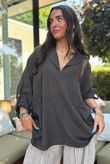 Sandbar Linen Blend Pop Over Shirt Chocolate